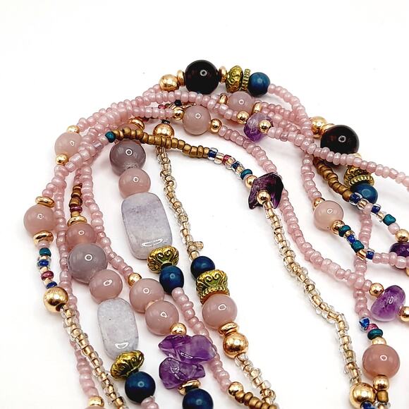Chico's Bohemian Beaded Pendant Necklace - Amethyst Chips - 36" - 3 Bead Strands - Picture 7 of 12
